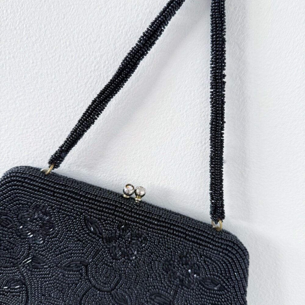 Vtg Black Beaded Evening Bag Purse Richere Bag by Walborg 1960s Made In Japan - Picture 5 of 16